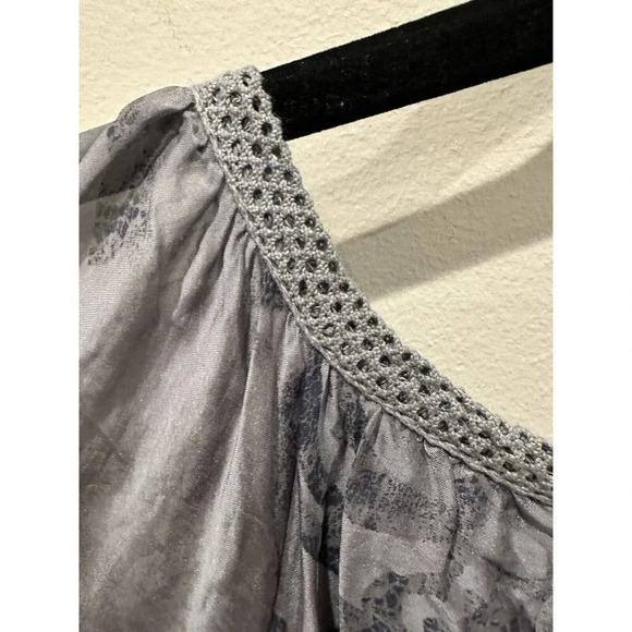 LE MARAIS Paris blue-gray 100% silk long sleeve blouse w floral Small C0525 - Picture 6 of 9